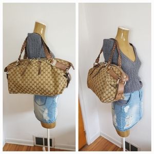 GUCCI GG Canvas Bamboo Bar Tote Bag